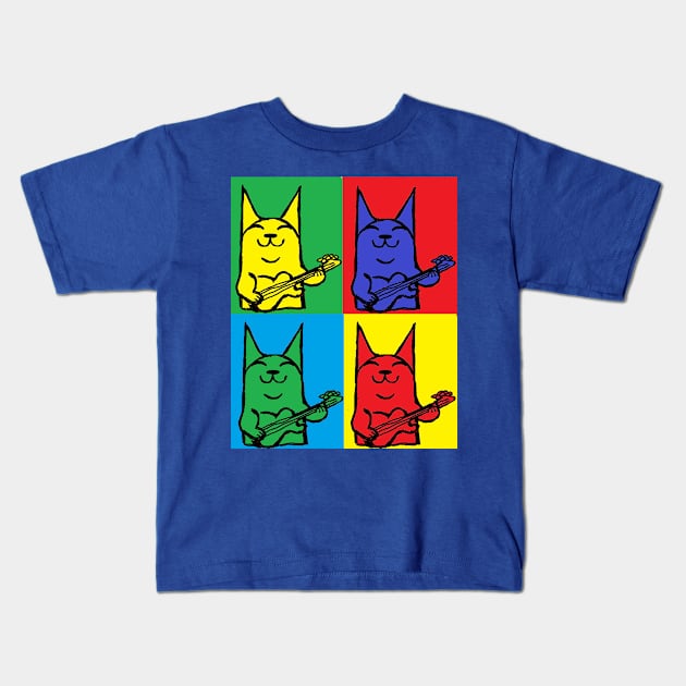 cat,guitar,bass,kitten pop art by LowEndGraphics Kids T-Shirt by LowEndGraphics